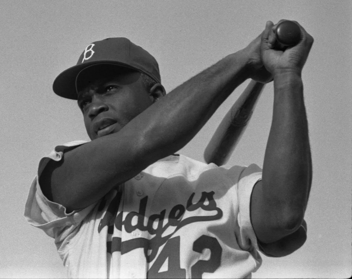 jack roosevelt robinson, said jackie robinson, baseball player, american, 1919-1972, sport, athletic, athlete, baseball bat, cap, major league from 1947 to 1956