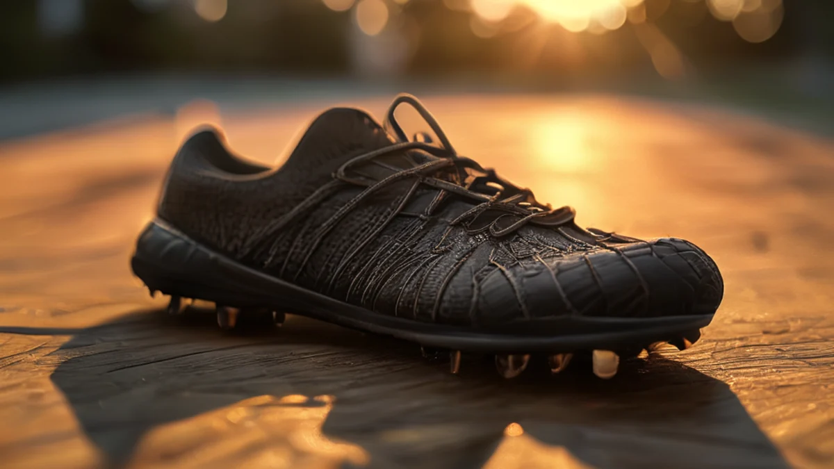 Eine einzelne, knötige schwarze Soccer-Schuhe-Schnürung, steif und faserig, auf einem einfachen Holztisch unter goldenem Stundenlicht, flache Schärfe, photorealistisch, scharfe Schärfe, hohe Details