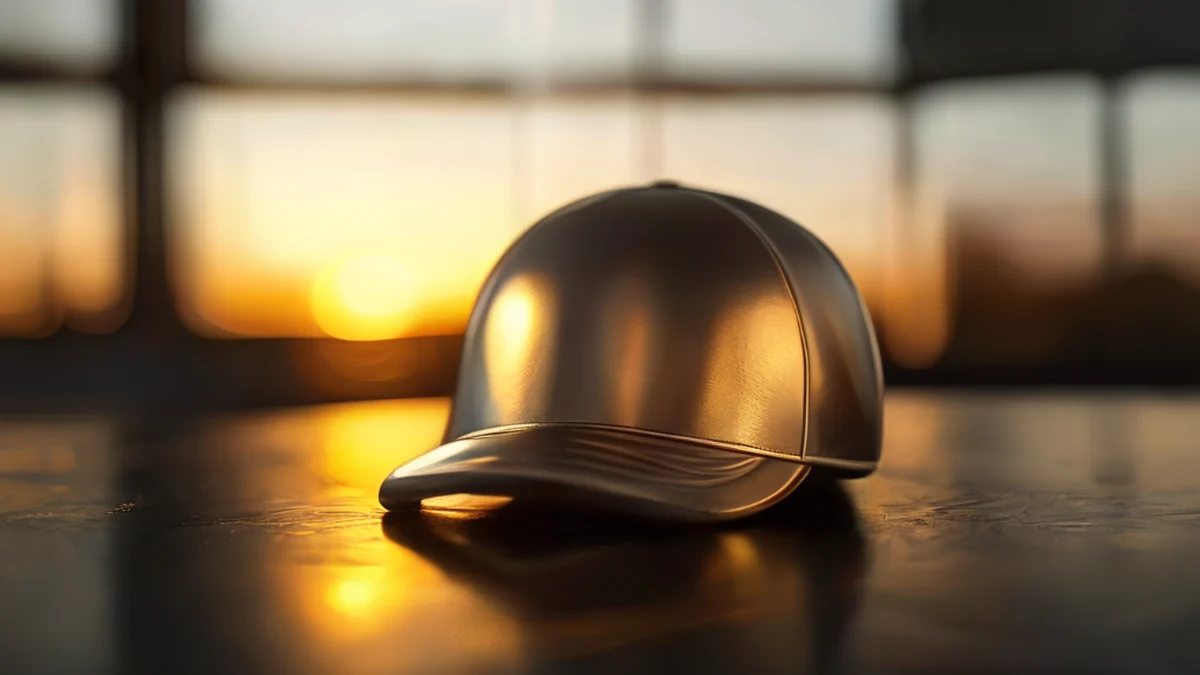 Metaal soccer wedge cap, rond en glad, op een zwart tafel onder de gouden uur licht, zachte scherpte, fotorealistisch, scherp focus, hoge details