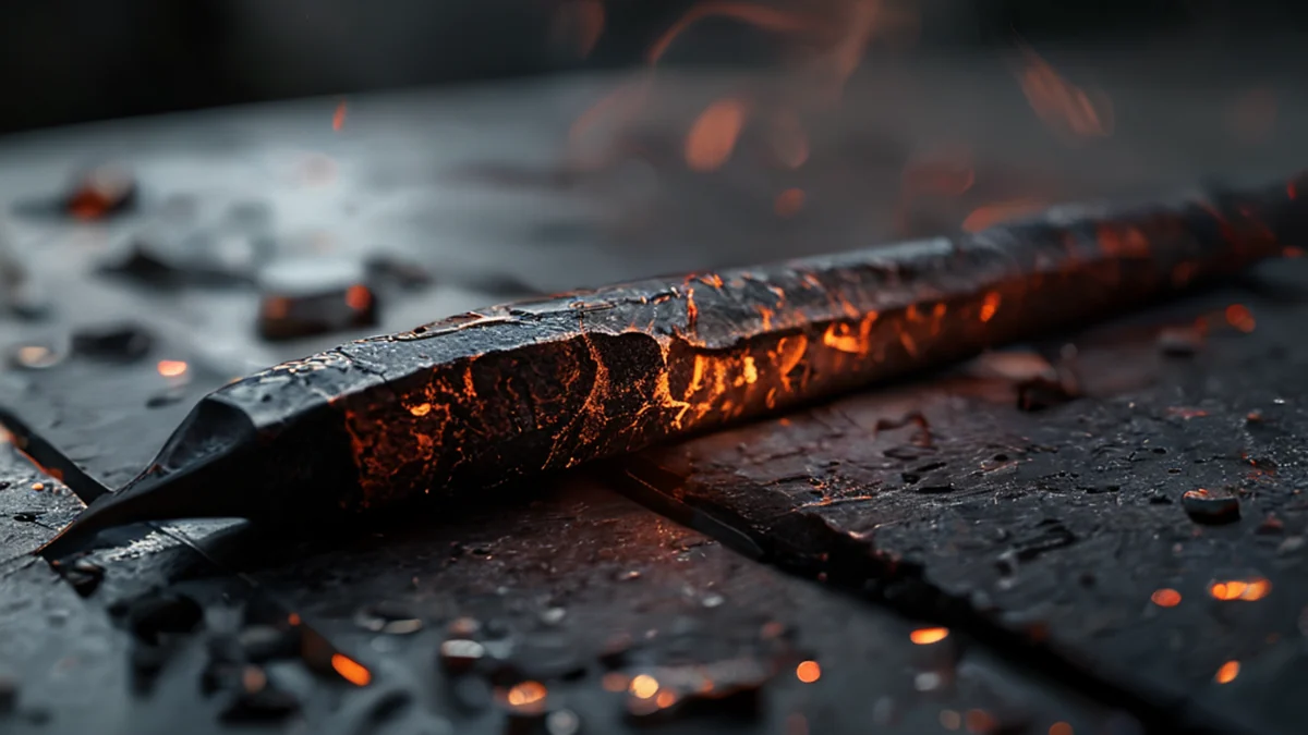 Bolletje verbrand, rauwe oppervlak, op een staalplaat, onder warme zijkant, zachte scherpte, fotorealistisch, hoge details